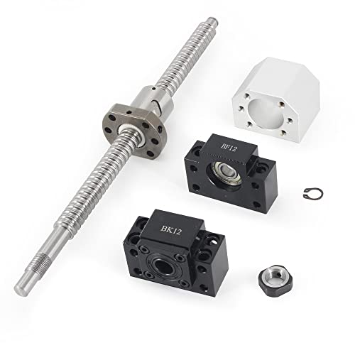 RATTMMOTOR SM1605 SFU1605-400mm /15.75in Length Ballscrew with Ball Nut Standard End Machining Diameter 16mm(0.63in) Pitch 5mm(0.2in) + BK/BF12 End Support + DSG16H Nut Housing for CNC Router Machine