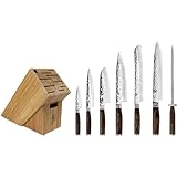 Shun Premier 8 Piece Professional Block Set, Includes 8' Chef, 4' Paring, 6.5' Utility, 9' Bread, 5.5” Santoku & 9.5” Slicing Knives, Handcrafted Japanese Knife Set, Pakkawood Handles