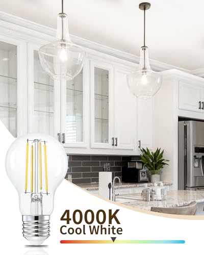 Image of Lafoy LED Edison Bulb 4000K Cool Bright White, Dimmable 60 Watt Equivalent A19 Globe Light Bulbs, Vintage E26 Medium Base Antique Style, 700 Lumen 60W Replacement, 120V 6 Pack