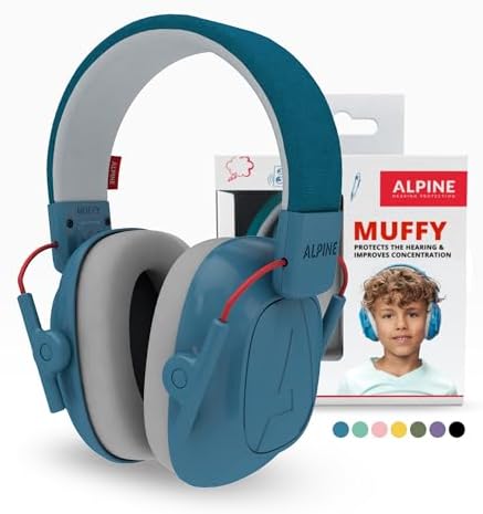Alpine Muffy Protectores de Oído para Niños de 5 a 16 Años – Cascos Antirruido – Protección Auditiva Cómoda – Banda Ajustable – Azul
