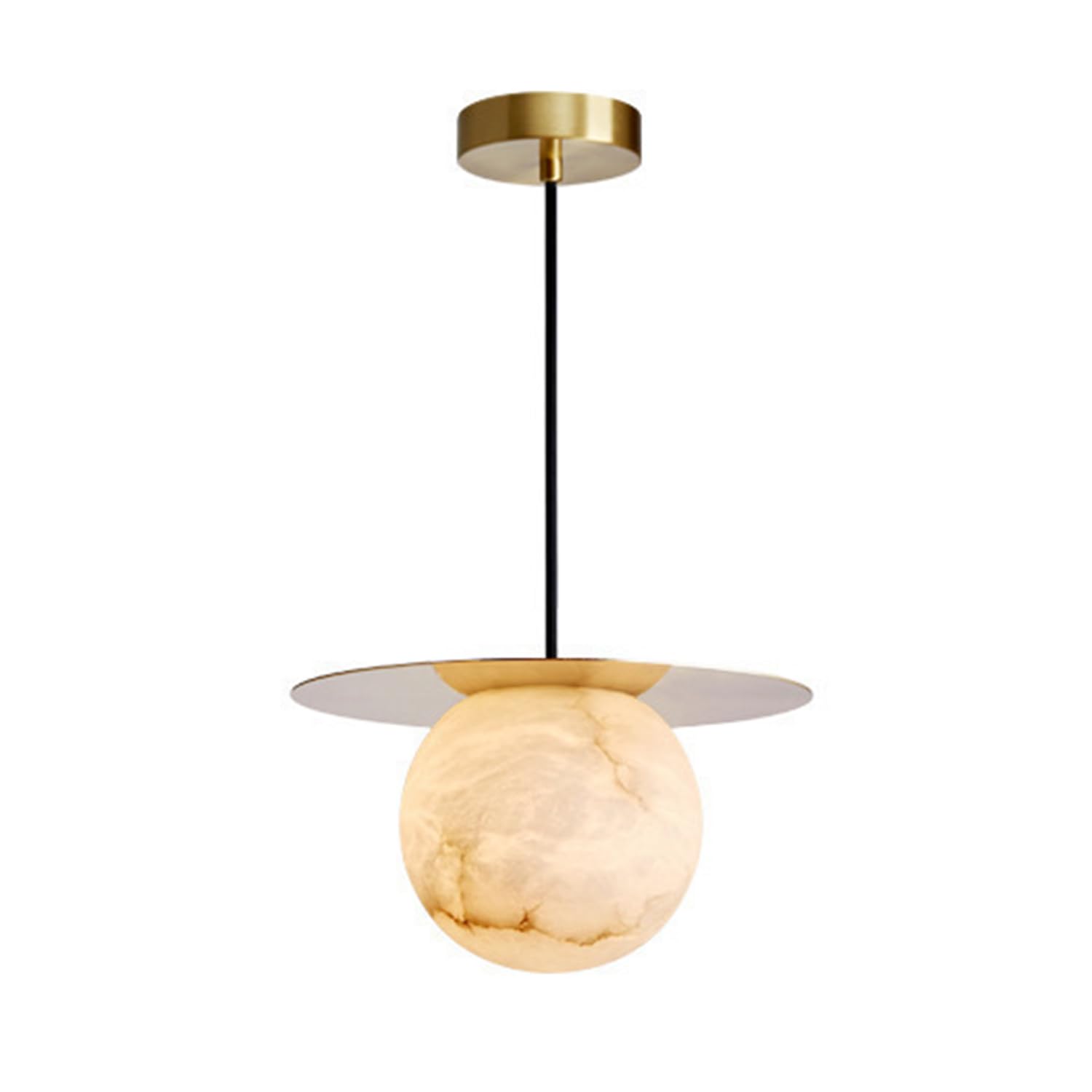 Lampadario in marmo naturale con paralume in pietra sferica