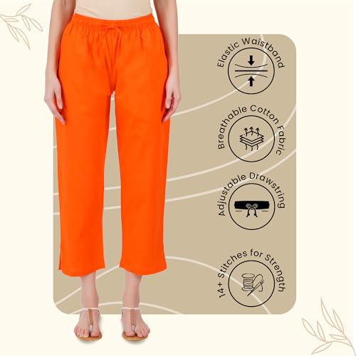 Image of Happy Bunny Parallel Pants for Women 100% Cotton Ankle Length Trousers Regular Fit with Elastic Drawstring Stylish & Pockets Casual Formal Wear for Office & Home