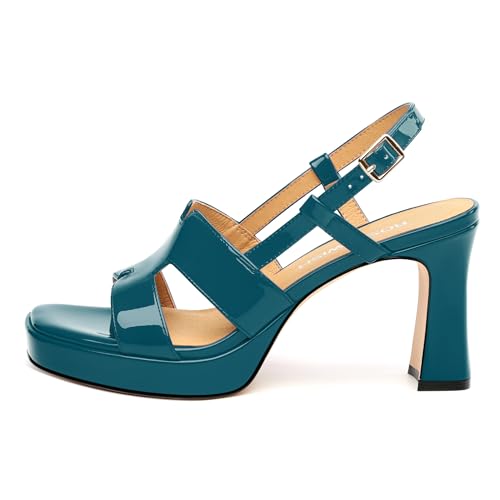 Image of ROSERWISH Heels for Women Chunky Block Platform High Heels Square Open Toe Strappy Heel Sandals Wedding Party Prom Fashion Slingback Dress Pump Sandals Shoes