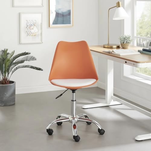 Image of Amazon Brand - Umi Faux Leather Height-Adjustable Modern Revolving Rotary Arm Office Study Desk Chair - Ideal for Spa, Bar, Home - Orange & White Color