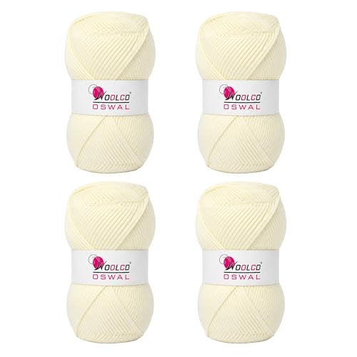Image of Brilon Acrylic Hand Knitting Yarn Balls Pack of 4 (50g Each) -Soft Wool Yarn for Knitting, Craft, DIY Projects, Sweaters, Scarves, Multicolor Wool Thread for Home Use (Off White)