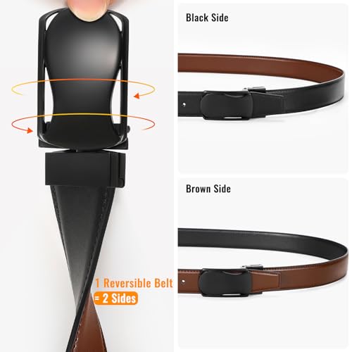 JASGOOD Men’s Leather Belt Reversible Belt for Men Jeans Suits with Rotate Buckle 1.25’’Wide Leather Casual Belt for Present,Black/Brown2