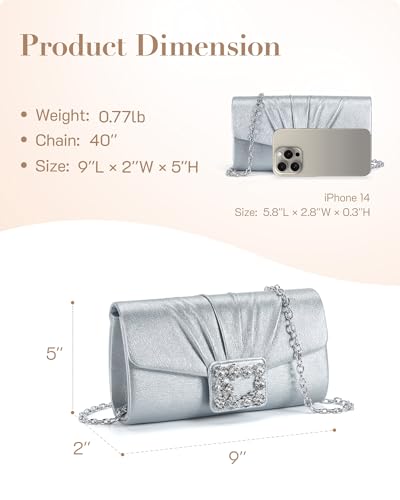 Image of Missnine Evening Bag Pleated PU Leather Clutch Purse for Women Elegant Formal Wedding Handbag Sparkling Party Prom Purse