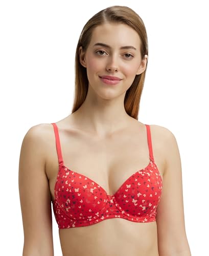 Image of Jockey UL50 Women's Under-Wired Padded Super Combed Cotton Elastane Stretch Medium Coverage Printed T-Shirt Bra with Detachable Straps (Prints May Vary)