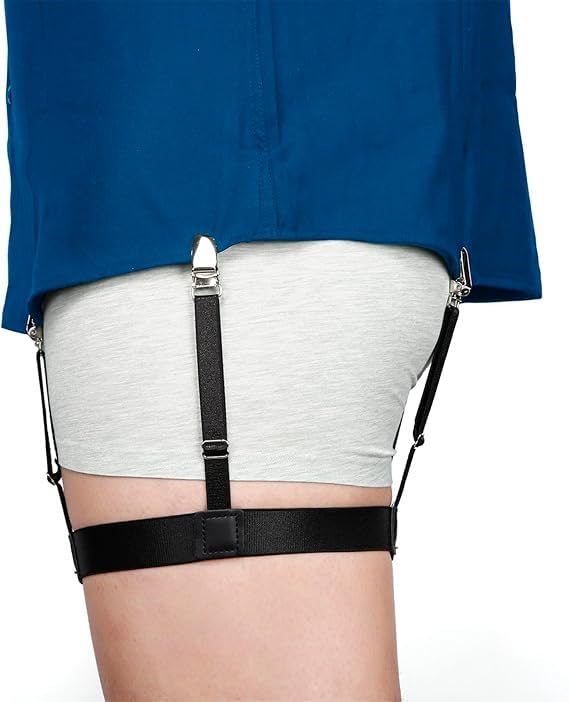 Kedofe Men Shirt Stays Adjustable Elastic Shirt Garter Shirts Holder with Non-slip Locking Clamps for Police Military