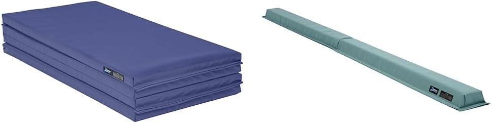 Z Athletic 4 Ft x 8 Ft x 2 In Blue Folding Mat and Z-Athletic 8-Foot Teal Foldable Foam Balance Beam Bundle for Gymnastics