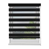 [page_title]-Fensterdecor Doppel-Rollo mit Aluminium-Kassette, Rollo für Fenster mit seitlichem Kettenzug, Seitenzug-Rollo mit Blende in Schwarz für Innen-Bereich, lichtdurchlässig u. verdunkelnd, 120 x 230 cm