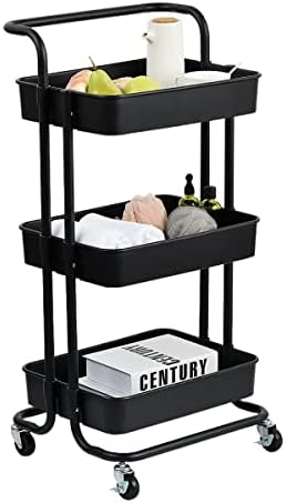 HARIVAR MART 3-Tier Rolling Utility Cart with Handle Makeup Cart with ...