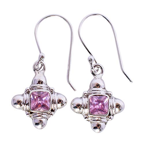Boucles d'oreilles en quartz rose 5mm et argent 925 à pendantes carrées facettées