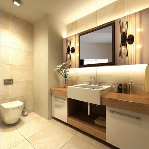 Image of Modern Black Wall Sconce 17 Inch Metal Wall Mounted Lamp Indoor Wall Light for Kitchen Bedroom Living Room Dinning Room Foyer Entry Bathroom Hallway E12 Bulb Socket