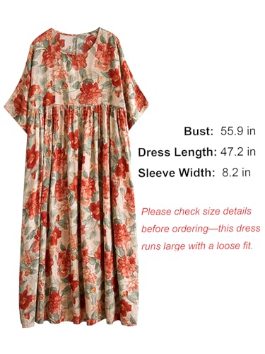 Women Plus Size Casual Dresses Floral Printed O Neck Short Sleeves Summer Oversized Dresses Boho Loose Fitting Wear2