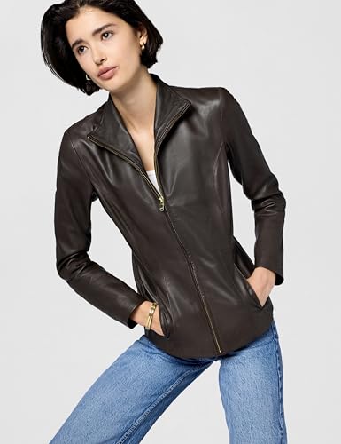 Image of Cole Haan Women's Leather Wing Collared Jacket (Standard and Plus Size)