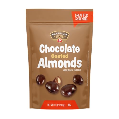 Platinum Chocolate Coated Almonds - With Protein & Fiber Healthy Snacks - Sweet & Salty Flavor - Nutritional Boost - Can Bring at Home, Work, Office, Gym & School - 12 oz Individual & Resealable Pouch