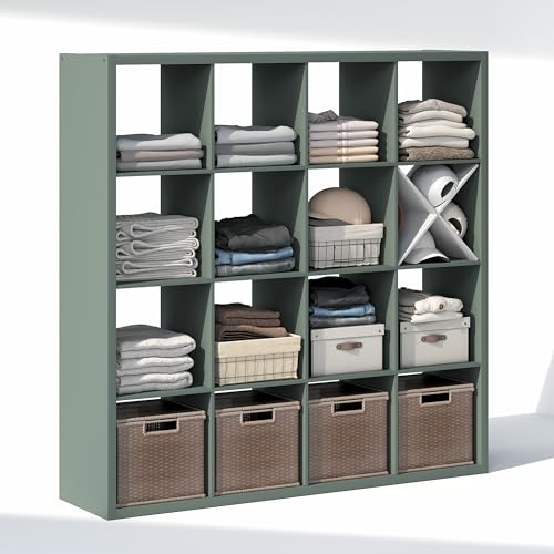 Image of Furinno Cubic Extra Thick 16-Cube Closet Organizers and Storage, Sage Green | 14.6 x 58 x 58 in, Open Shelf Closet Storage, Closet Organizer, for Wardrobe, Bedroom, Living Room
