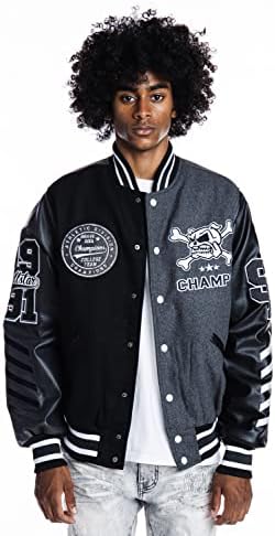 Smoke Rise Unisex All Star Varsity Jacket Hipster Urban NYC Utility Outerwear, Fur Jacket and Wool Melton Jacket (Grey Champs, XL)