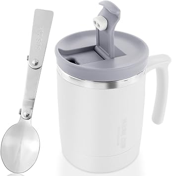 1 Pack Stainless Steel Insulated Coffee Mug With Handle and Lid, 17ozl Thermal Mug Travel Double Wall Reusable Tumbler Cup with Hidden Folding Spoon
