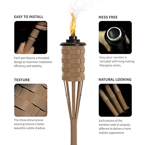 ONETHATCH Citronella Torches (Brown Color, 4pack); Bamboo Torch, Perfect for Outdoor Lighting, Luau, Summer Parties, and Garden Decor; Wide-Mouth Metal Canister, Stands 60" Tall. by ONETHATCH - Image 3