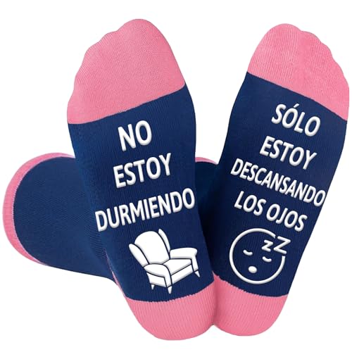 Presentes originais para mulher, meias engraçadas "Não estou a dormir, apenas estou a SANDO os olhos", meias antiderrapantes algodão, ideia de presente para o Natal aniversário amigo invisível