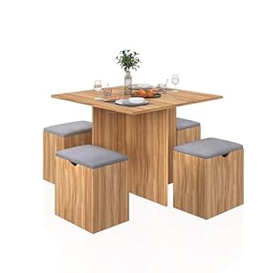 Mondeer Esstisch mit 4 Hockern Roteiche Grau