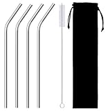 Metal Straws 10.5inch Stainless Steel Straws for Tumblers Yeti Cup with Cleaning Brush Carrying Pouch Pack of 4