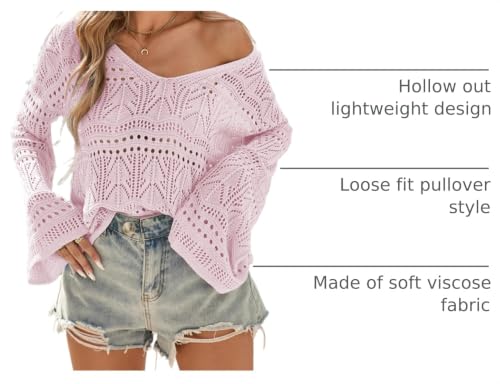 Image of Cakulo Womens Summer Crochet Tops Boho Off Shoulder Sweaters Lightweight V Neck Loose Vacation Resort Wear 2026