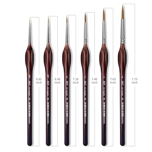 Image of XDT#729 Micro Pin Point Paint Brush XDT#729 6Pc #00000,#000,#0,#2,#4,#6 Acrylic Watercolor Oil, Fine Detailing Painting, Scale Models, Triangular Handle