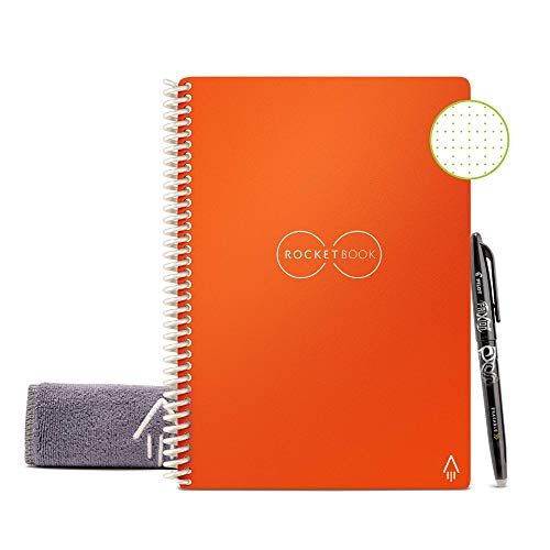 Rocketbook Core Cahier Intelligent Réutilisable- Format Executive A5 - Orange, Pointillé, Stylo Pilot FriXion et Chiffon Inclus