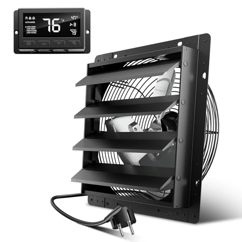 Hon&Guan Ventilatore di scarico industriale, 350 mm, motore ECC, super volume d'aria 2200 m³/h, ventilatore da parete con sensore di umidità, sensore di temperatura, alloggiamento interamente in