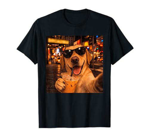 Labrador Retriever Drinking Iced Coffee Funny Meme Men Women T-Shirt