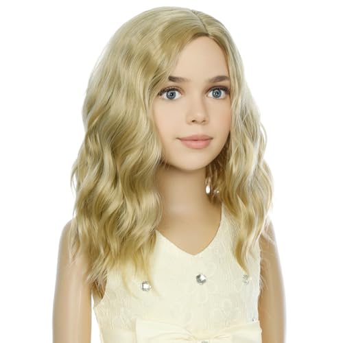 PATTNIUM Blonde Wig Kids Child Short Wavy Wig Ash Blonde Wigs Mixed Blonde Wigs for Gilrs Cosplay Party Heat Resistant Blonde Synthetic Hair(Ash Blonde)