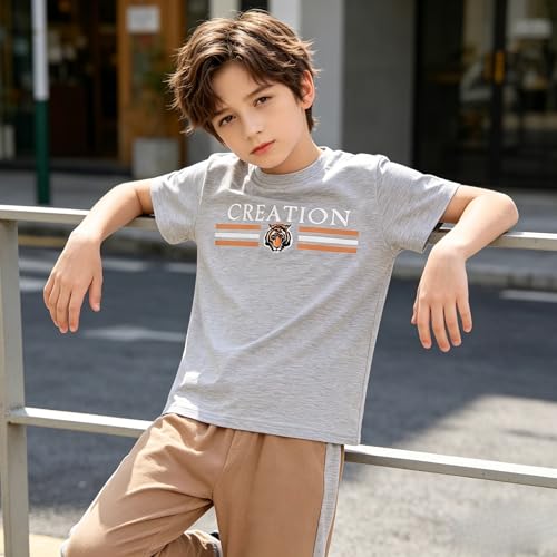 Image of Yoxindax Tween Boy Clothes 2-Piece Letter Print Tee And Color-Block Pants Summer Outfits