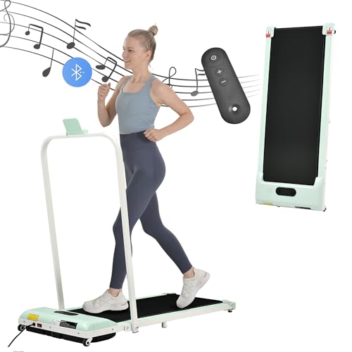 Merax Laufband, Leichtgewicht Laufbänder für Zuhause mit Klappbarer Griifstange und Bluetooth-Lautsprecher, Tragbar Treadmill Under Desk mit Fernbedienung,LED-Anzeige, Grün