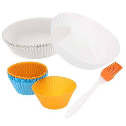 LABRIMP 1 Juego Papel de almohadilla para hornear freidora transatlántico Hornada con sin blanquear Papel desechable para freidora de aire forros para freidoras blanco Color Aleatorio
