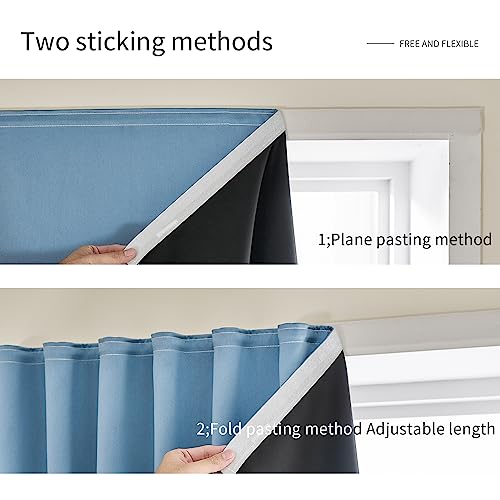 JILRON Magic Tape Stick on Portable Curtains for Windows,Bedroom Blackout Curtains for - Thermal Lnsulated No Drill Curtains Room Darkening Black Small Drapes(1 Panels,35Wx54L inch-Sky Blue) by Jilron - Used condition - Image 7