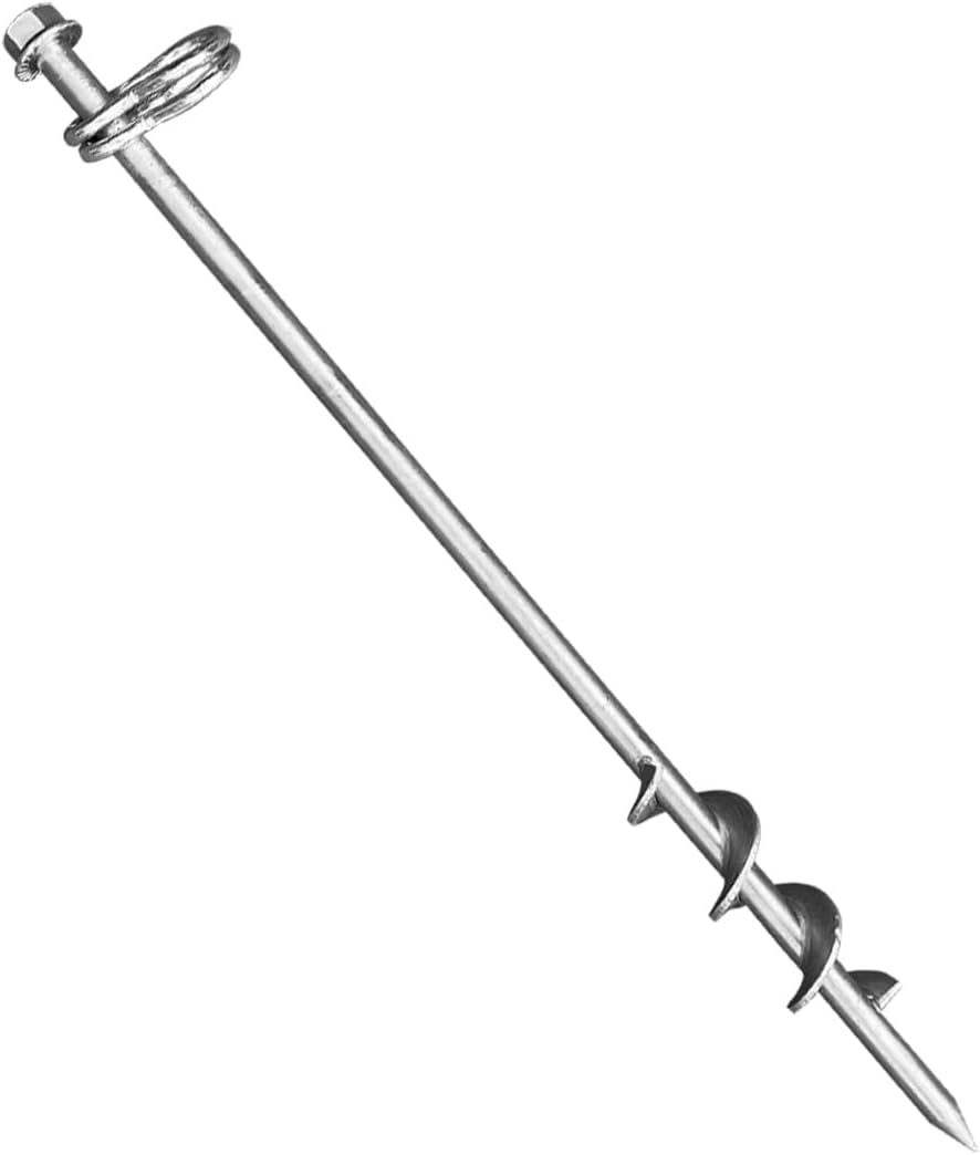 Ground Anchors Screw in - 16 Inch Set of 6 - Tent Stakes Heavy Duty Double Arbitrary Direction Galvanized Kits for Swing and Trampoline Set High Wind Solid Metal Hex Head Dog Tie Out Stake (6)