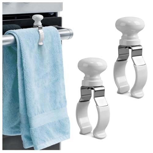 Nymora 2-Pack White Towel Clips - Secure Hold Towel Holders for Kitchen, Bathroom, Motorhome & Camper Van Essentials