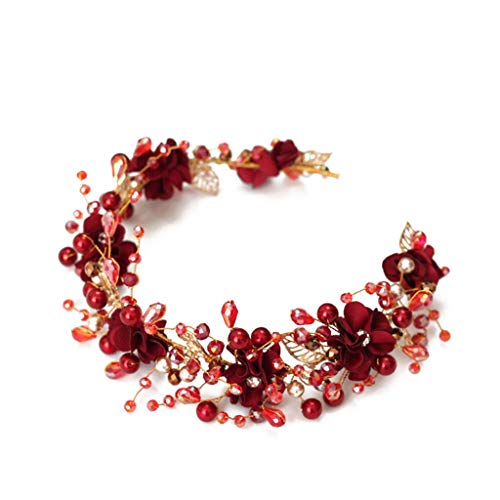 ZGP &Headdress Crown Flower Wreath Bride Tiara Red Ring Soft Headband Retro Wedding Dress Accessories Crown floral garland (Size : 45cm)