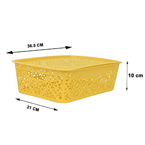 Image of Cutting EDGE Plastic Turkish Storage Basket with Lid,Large,Yellow(Set of 1)