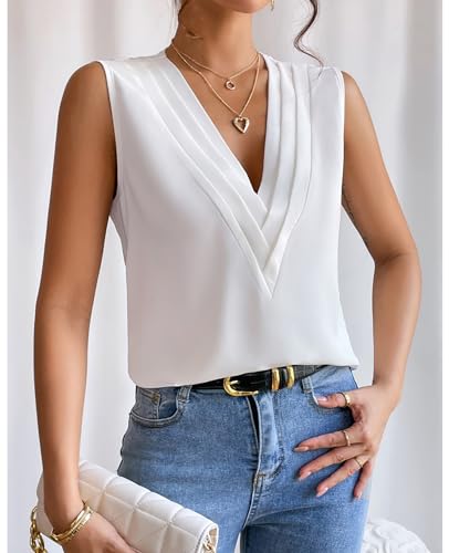 Sleeveless Chiffon Tops for Women Summer Triple V-neck T Shirts Business Office Dressy Outfit Blouse2