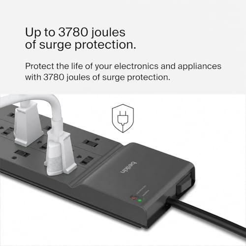 Image of Belkin - 12 Outlet Power Strip with 12 AC Outlets and 8 Feet Flat Plug, UL Listed Heavy Duty Extension Cord for Home, Office, Travel,