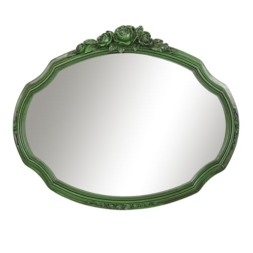 iAmoy Vintage Oval Mirror with Rose Floral Carvings, 17x13.5 Inches