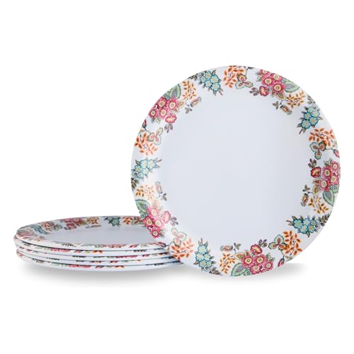 Image of Melamine Quarter Plates | Round Half Plate | Microwave Safe | Break Resistant | Plates for Snacks, Lunch, Dinner | Plates for home, Office, Restaurant | Set of 6 | 7 Inch's (Floral mat finish)