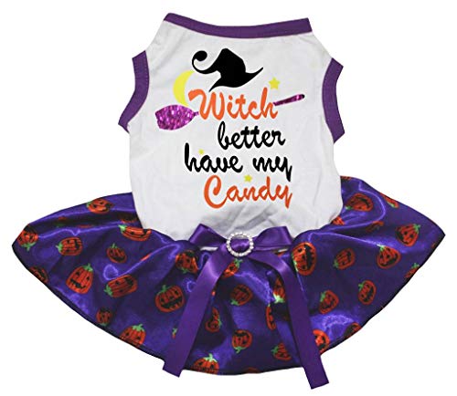 Vestido para perro ropa de mascotas disfraz divertido Witch Better Have My Candy 2