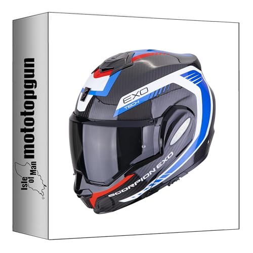 Casque modulable moto Scorpion Exo-Tech Evo Carbon Cosy Noir Bleu Rouge XXL mototopgun intégral