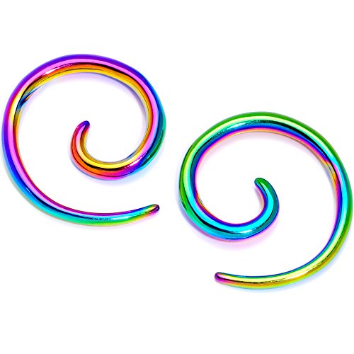 Body Candy 2Pc 12G Rainbow Anodized Titanium 316L Steel Micro Spiral Taper Set Tapered Ear Gauges Stretching Kit 2mm