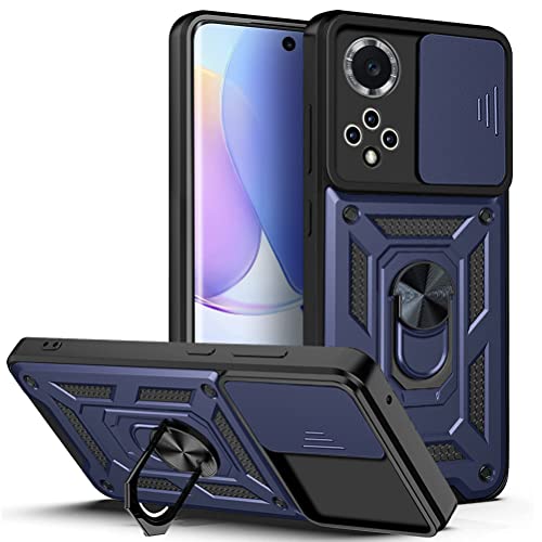 CCSmall CSmall Military Grade Case for Honor 50, Shockproof Design with Slide Camera Lens Cover and Rotating Ring Kickstand Ultimate Protection Case for Huawei Nova 9 /Honor 50 SJ Blue